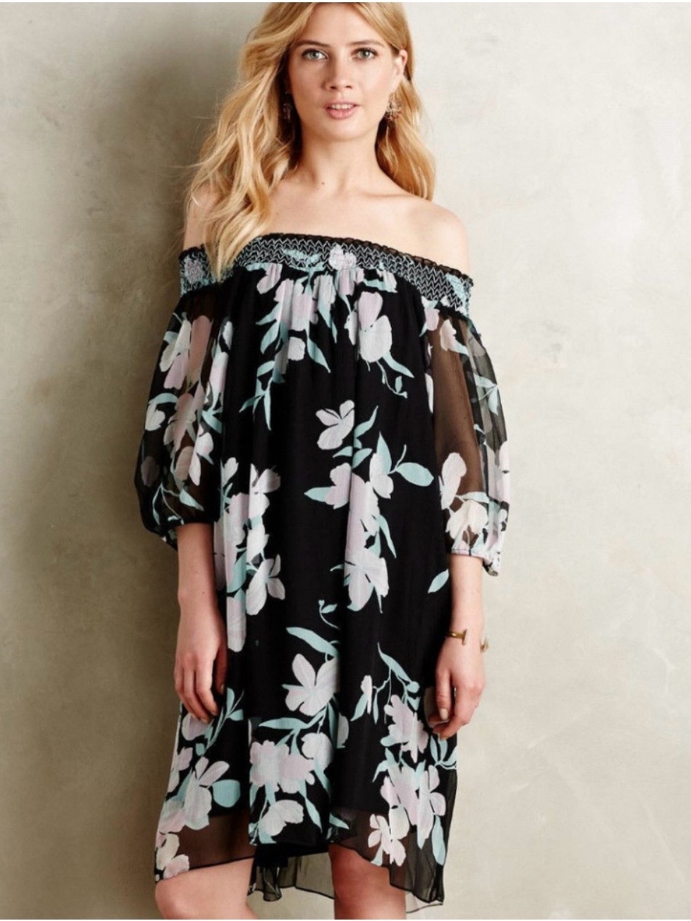 Maeve for Anthropologie Silk Flowy Paola Off the Shoulder Dress Top Size Small